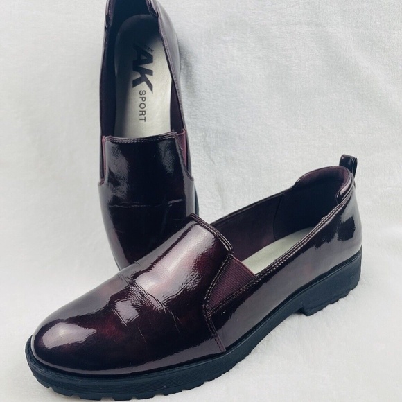Anne Klein Sport Shoes - Anne Klein Sport Believer Faux Patent Leather Maroon Loafer Women Size 10M